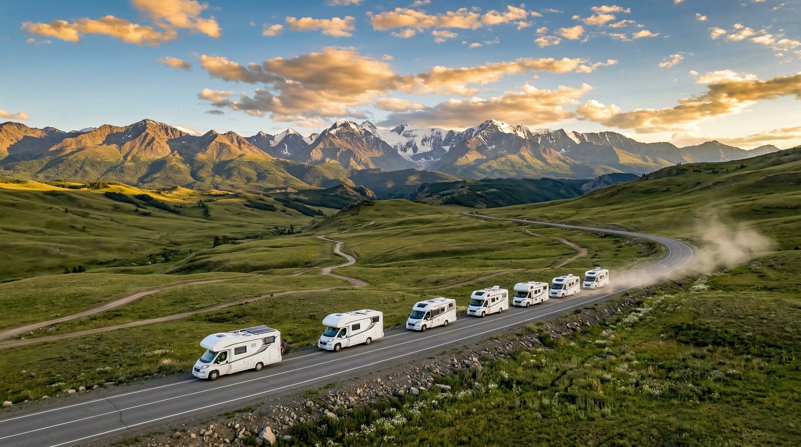 Караван автодомов в горах